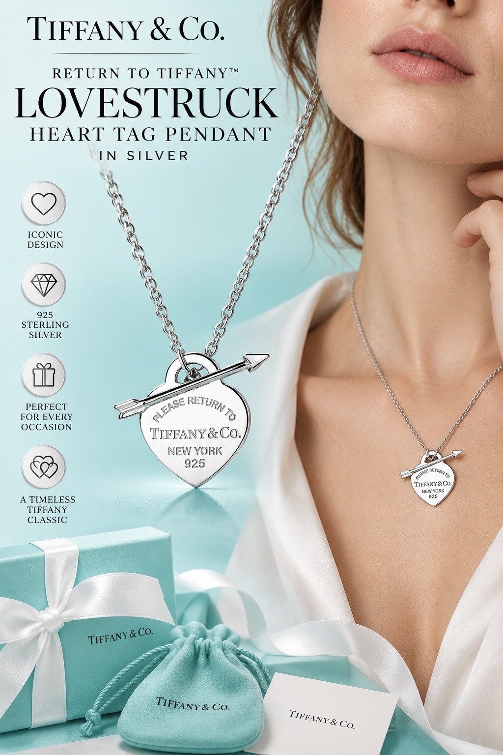 Return to Tiffany™ Lovestruck Heart Tag Pendant in Silver, Medium