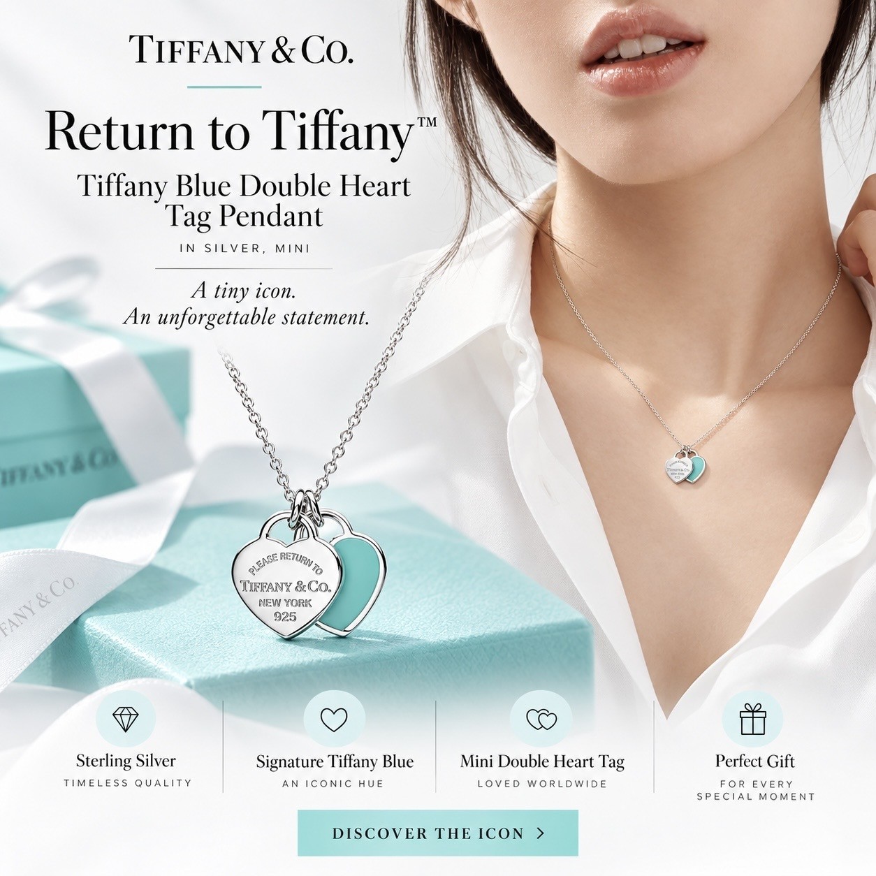 Return to Tiffany™ Mini Double Blue Heart Tag Pendant 
