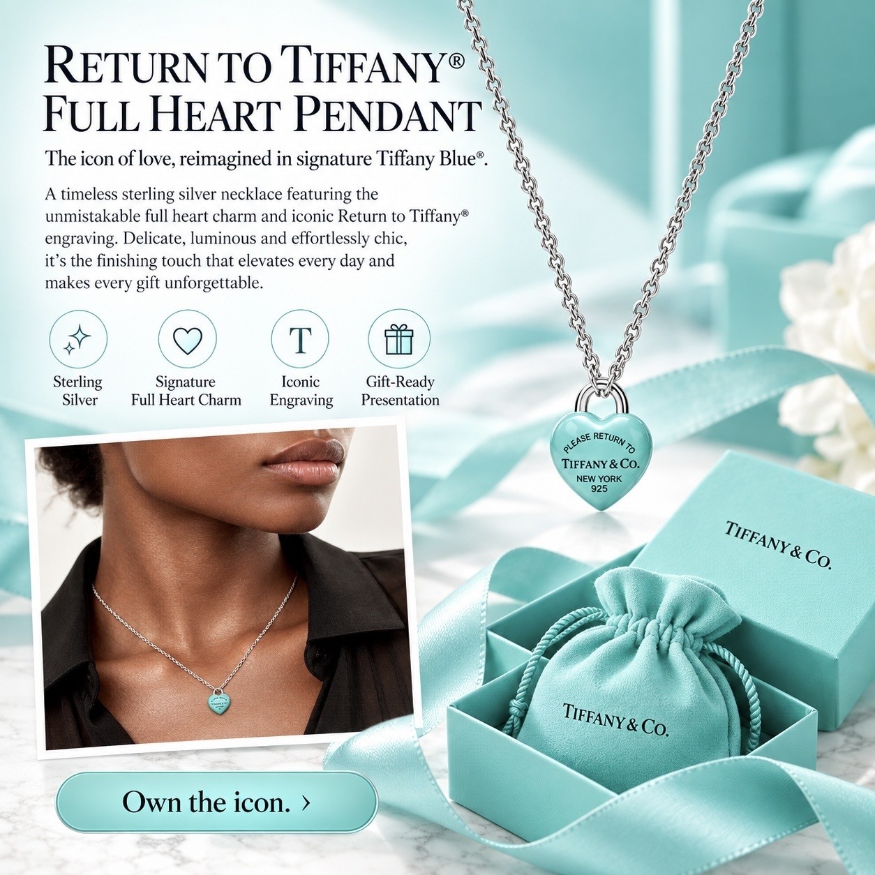 Return to Tiffany® Full Heart Pendant in Sterling Silver with Tiffany Blue®