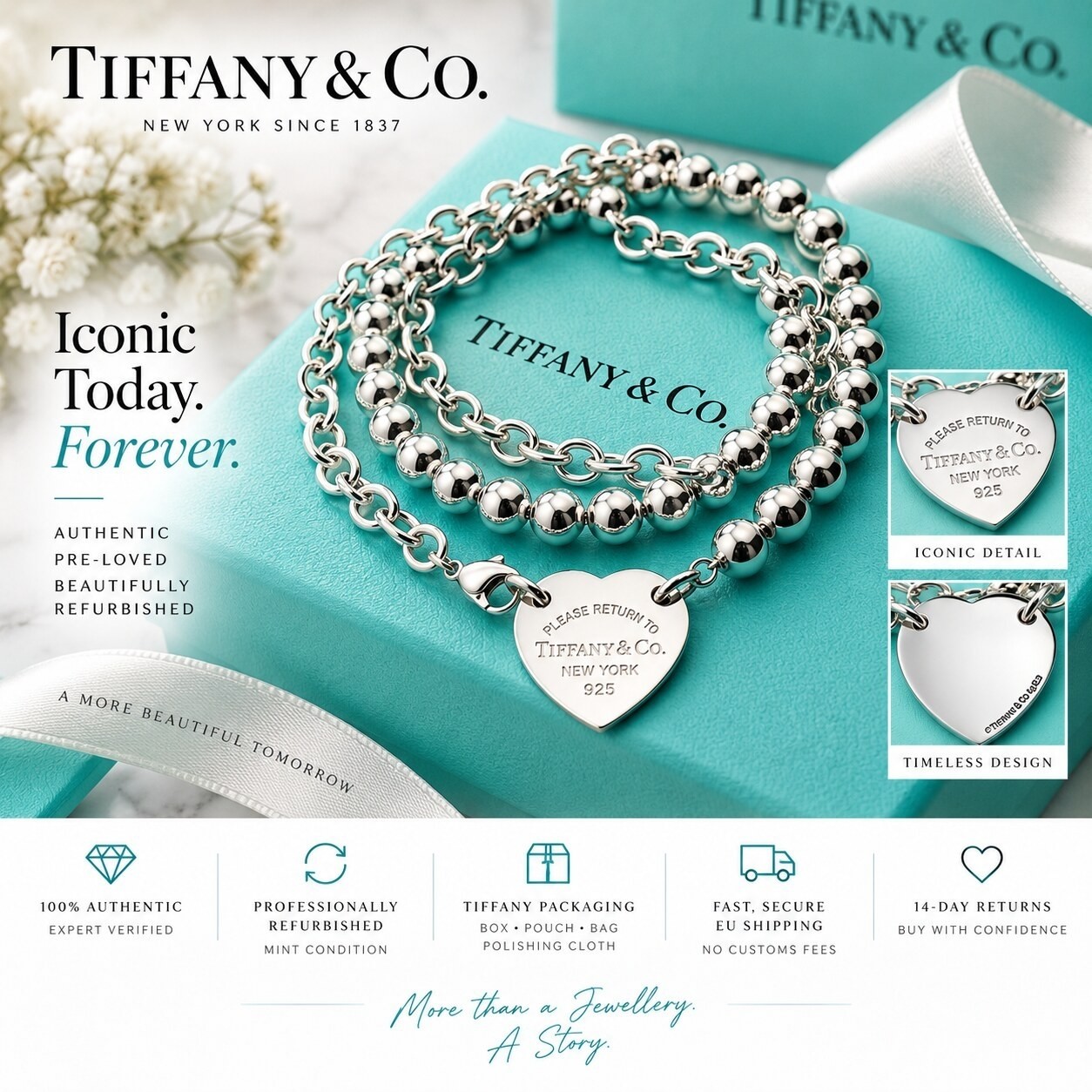Return to Tiffany™ Heart Tag Wrap Necklace in Sterling Silver, 32" long.