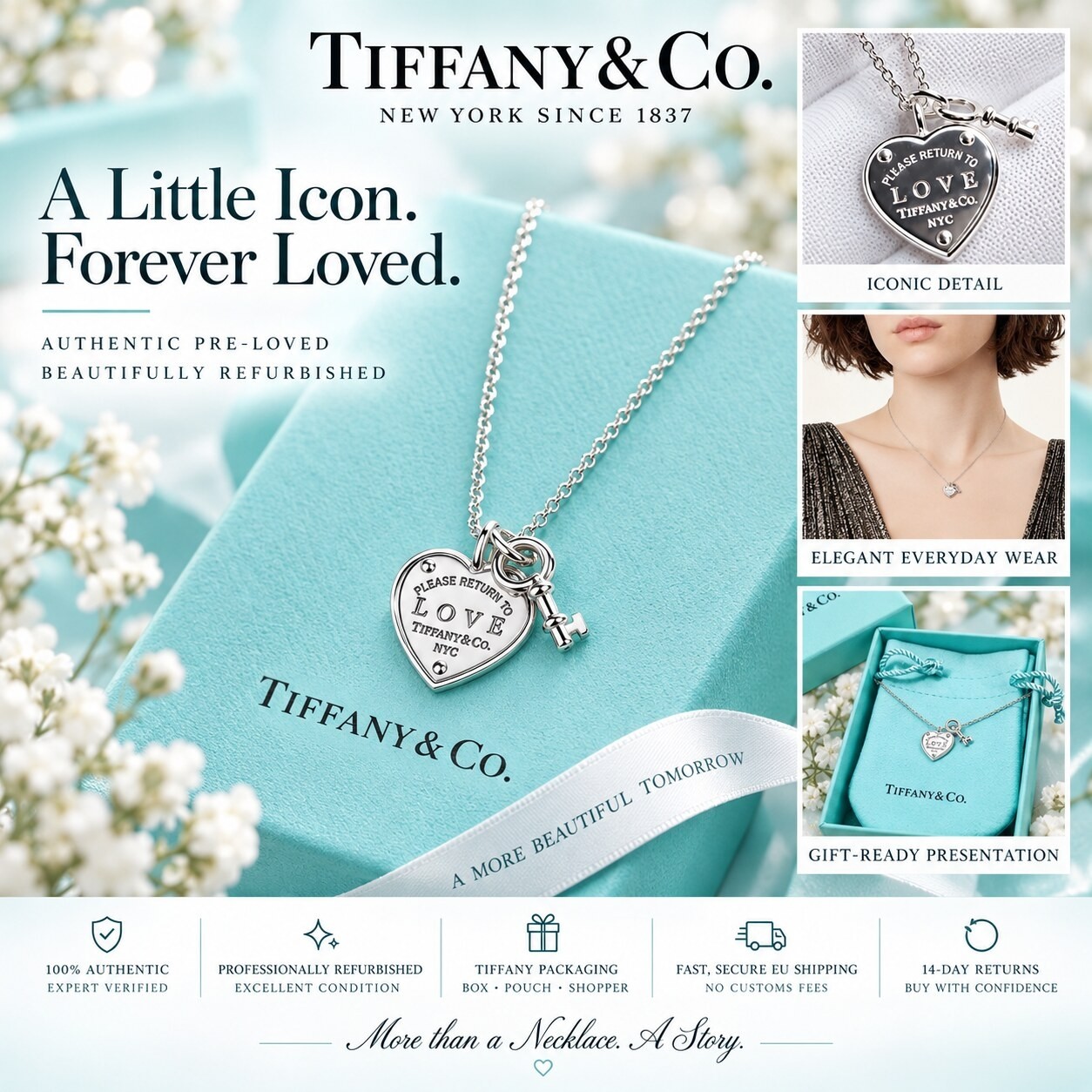 Return to Tiffany® LOVE Heart Tag & Key Pendant Necklace in Sterling Silver