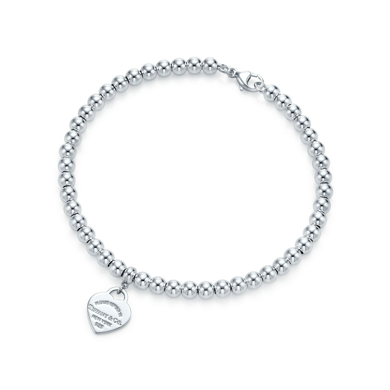 Return to Tiffany Mini Silver Heart Tag Bead Bracelet 7.5"