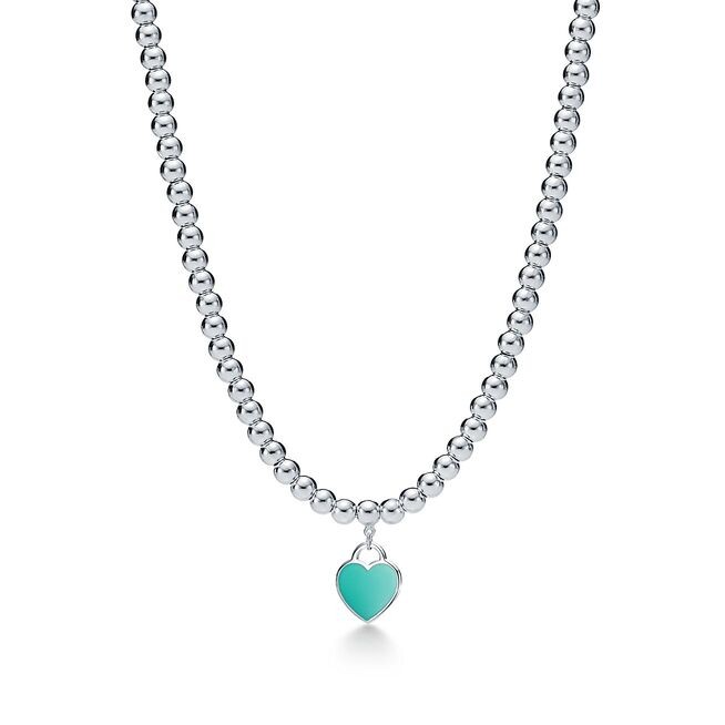 Return to Tiffany Mini Blue Heart Tag Bead Necklace