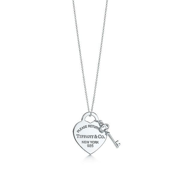 "Return to Tiffany" Heart Tag with Key Pendant Medium on a 18" Chain