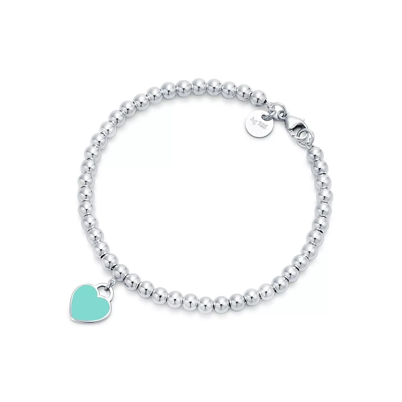 Return to Tiffany Blue Mini Heart Tag Bead Bracelet 7.5"