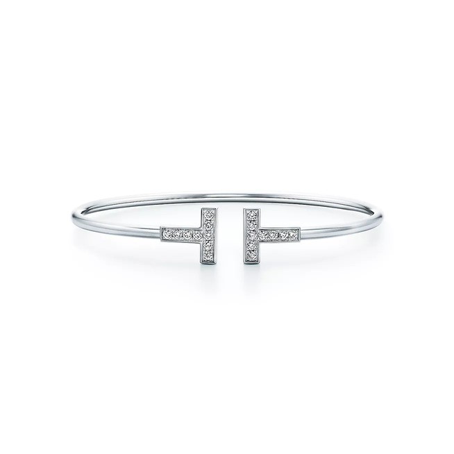  Tiffany T Diamond Wire Bracelet in White Gold 