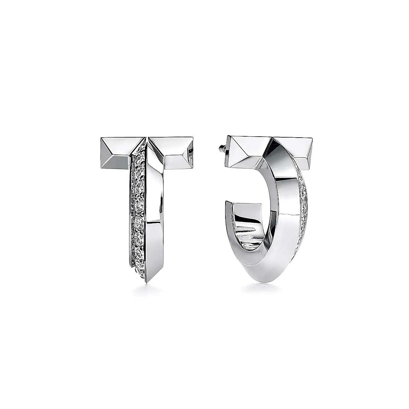Tiffany T Hoop Earrings in White Gold with Diamonds Mini