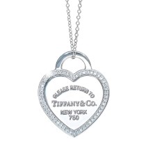 Tiffany & Co. White Gold Diamond Return To Tiffany Small Heart Tag Pendant Necklace