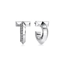 Tiffany T Hoop Earrings in White Gold with Diamonds Mini