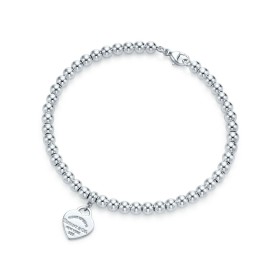 Return to Tiffany  Silver Mini Heart Tag Bead Bracelet 7.5"