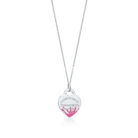 Return to Tiffany Pink Color Splash Heart Tag Pendant On 17.5" Chain