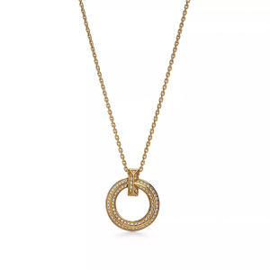 Tiffany T T1 Narrow Circle Pendant in Yellow Gold with Pavé Diamonds